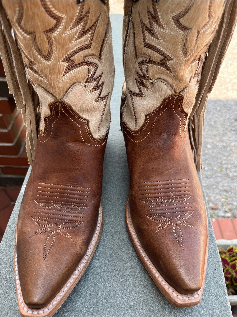 Dan Post “Dayla” Brown Black Tan Leather Fringe Western Heeled Boots Sz9 - Picture 13 of 13